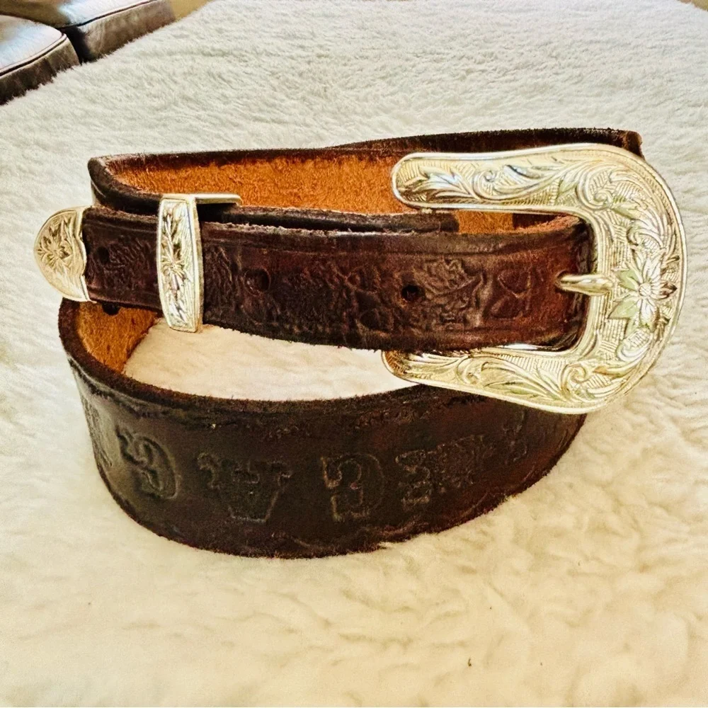 Vintage Brown Embossed Leather Belt size 36-38